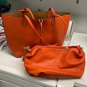 Tote bag with additional handbag. Faux leather